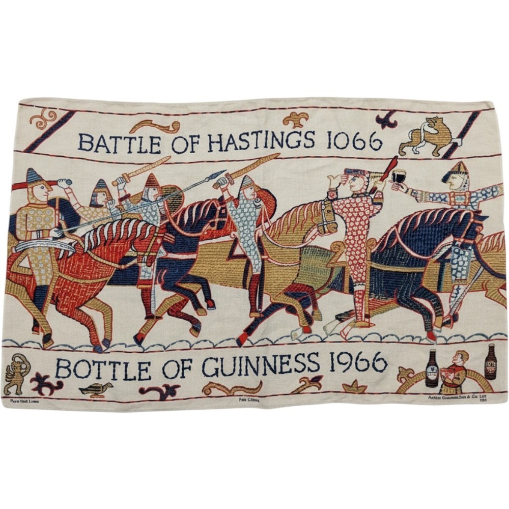 Guinness Tea Towel Cream Battle of Hastings 1066 Pure Irish Linen 1966